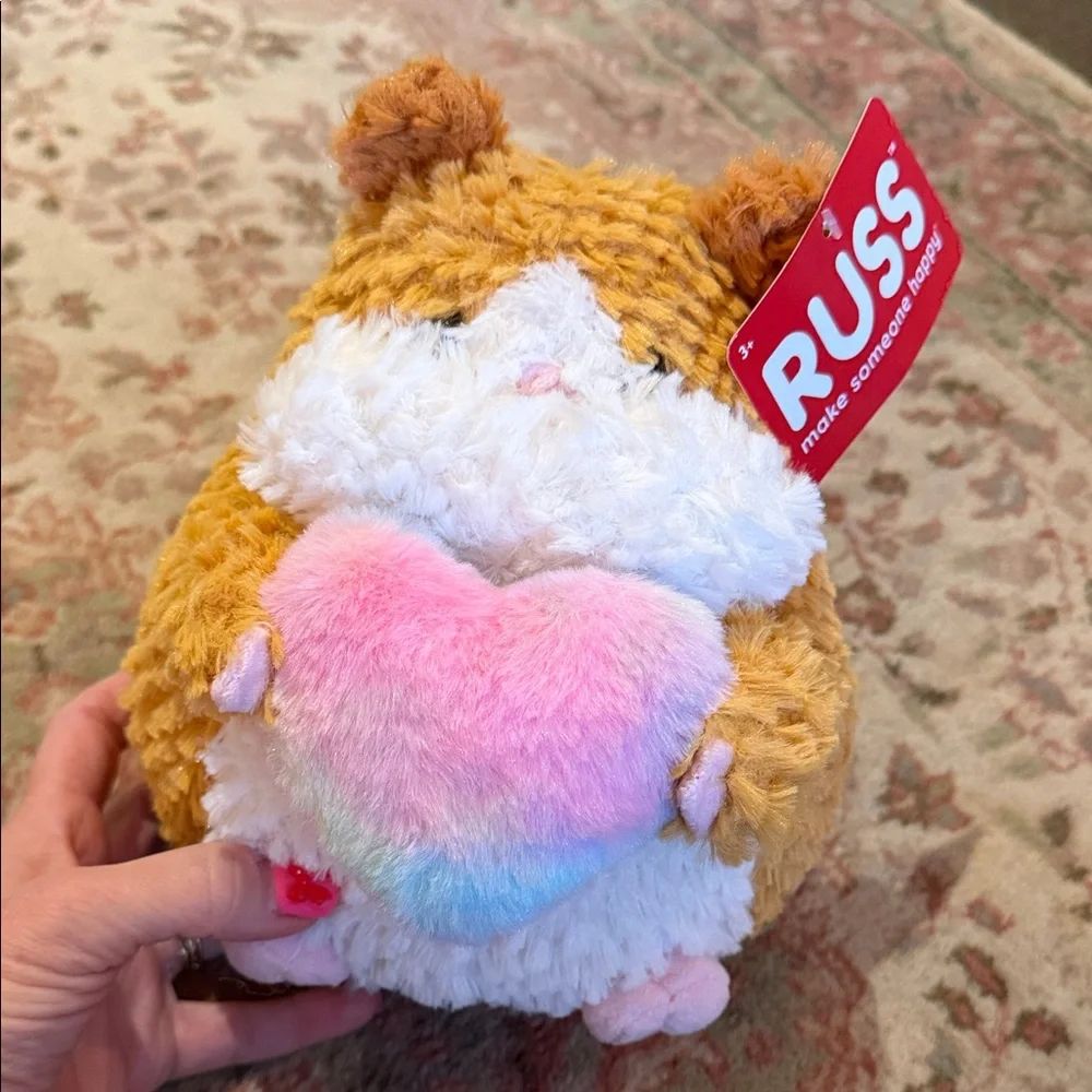 RUSS Plush Hamster Toy with Heart - Tan, White, and Pink